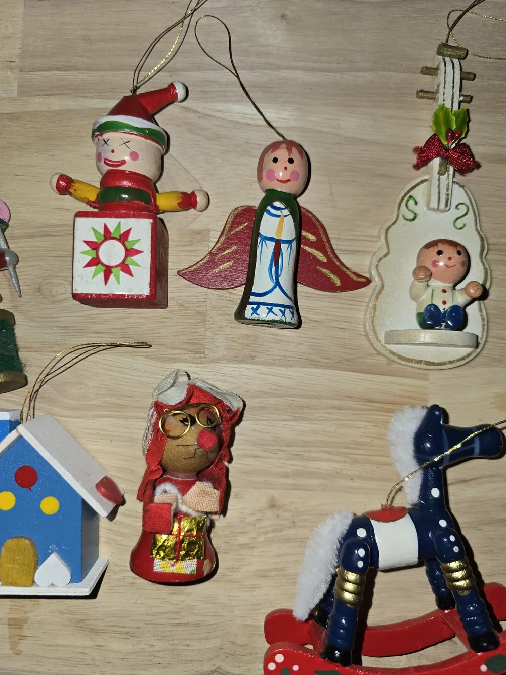 Set Of 12 Vintage Wooden Christmas Ornaments